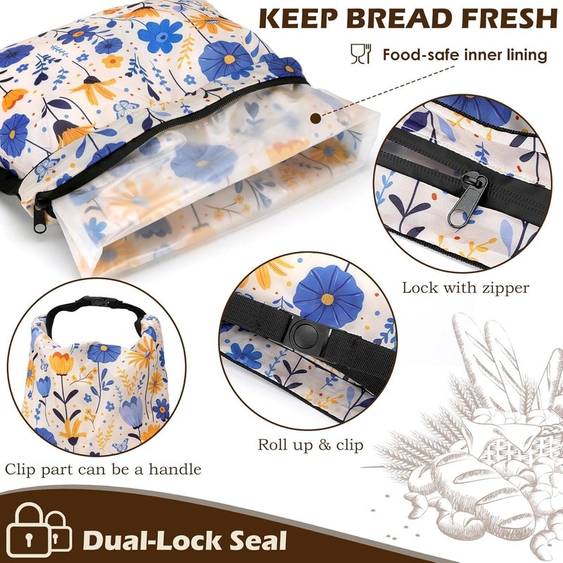 Revahope 2 Pack Reusable Bread Bags for Homemade Bread, 17"×13" Sourdough Bread Storage Bags with Bowl Cover - Keep Loaf Fresh and Easy to Wash(Blue-Yellow Floral) - Image 3